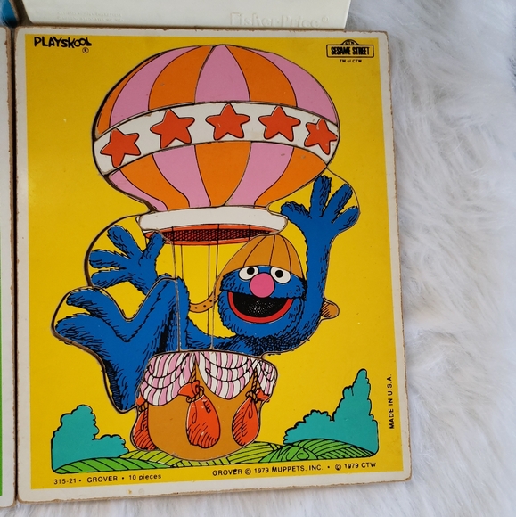 6 Large 80s vintage wooden puzzles Numbers Sesame Street Kermit & More - Picture 5 of 11